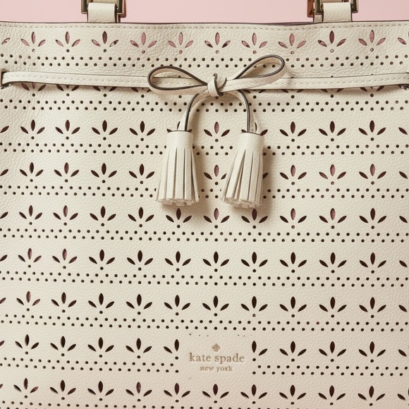 NWOT Kate Spade New York Hayes Perforated Leather Tote. with Bow & Tassel - Picture 7 of 12